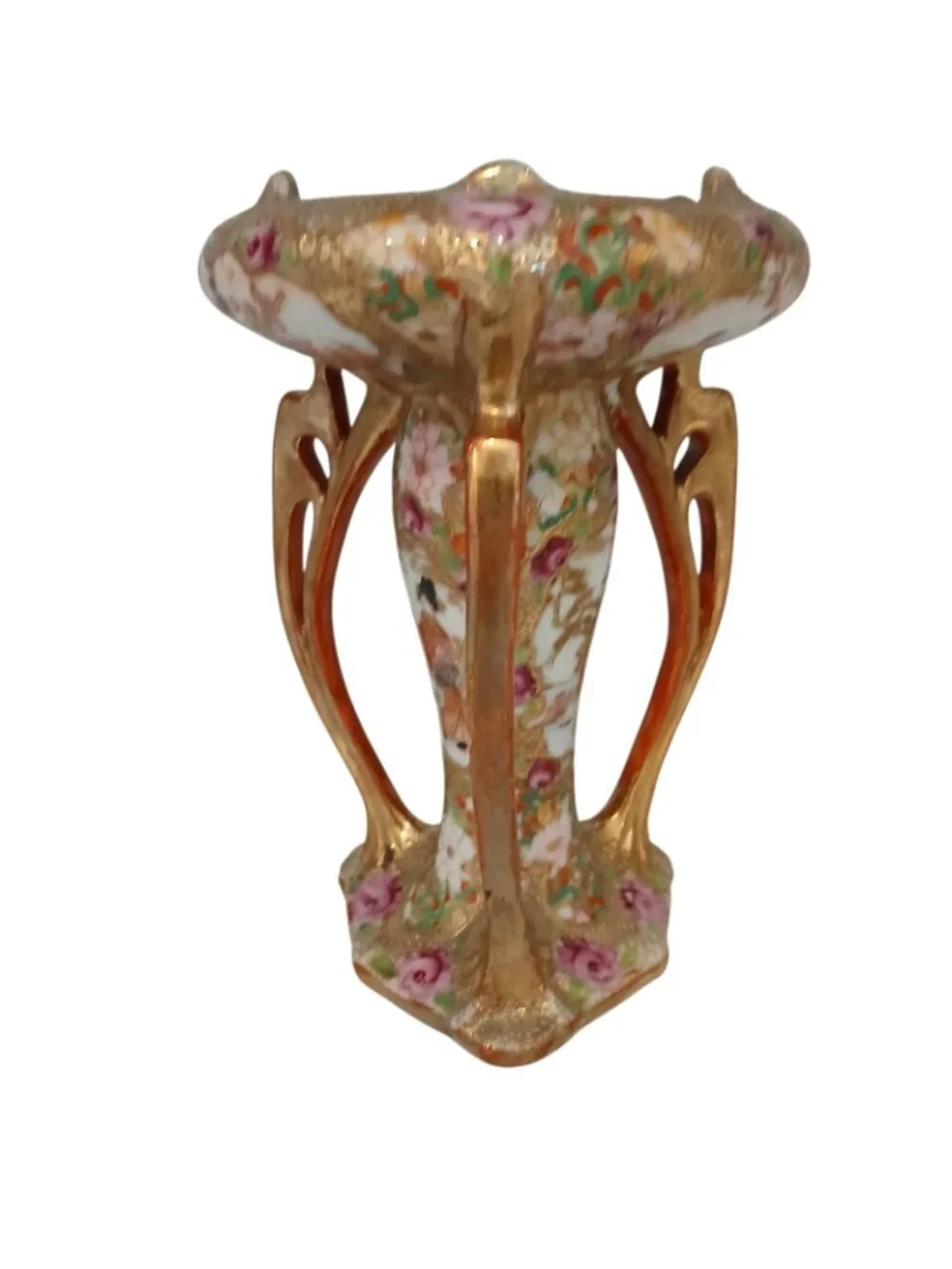 Rare Japanese Satsuma Revival Posy Vase Gilt & Hand Painted Scenes, c.1900–1920